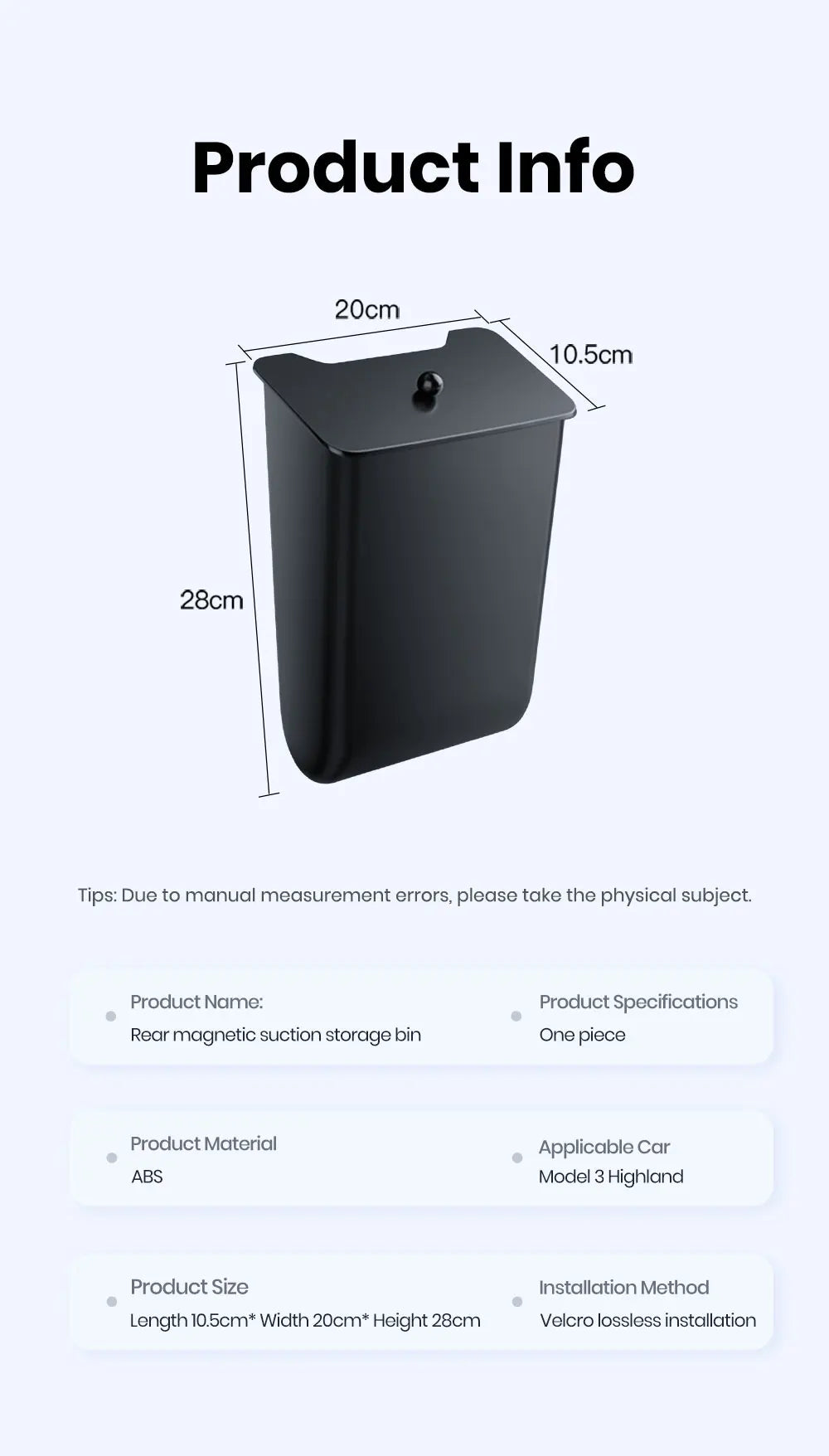 Tesla Model 3 Y Highland Rear Seat Trash Can Magnetic Storage Box Bin